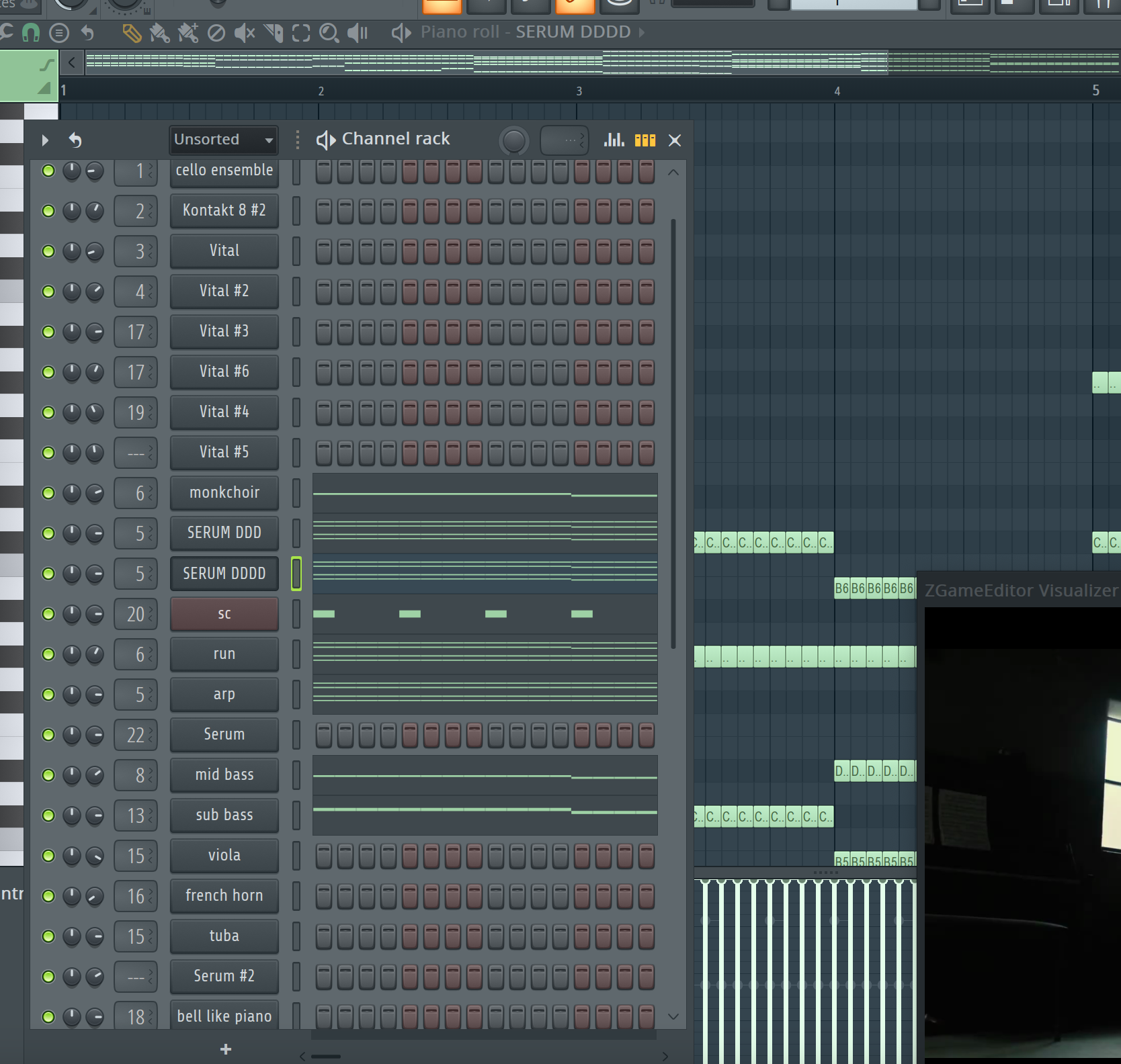 FL Studio channel rack — full orchestra arrangement